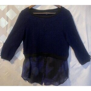 ELLE TAHARI for DESIGN NATION Cobalt Night Mixed Media Boucle Knit Top/Sweater S